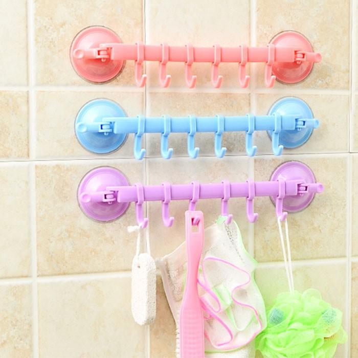 Móc treo dán tường hút chân không nhà tắm, nhà bếp 6 móc di động siêu chắc không khoan đục