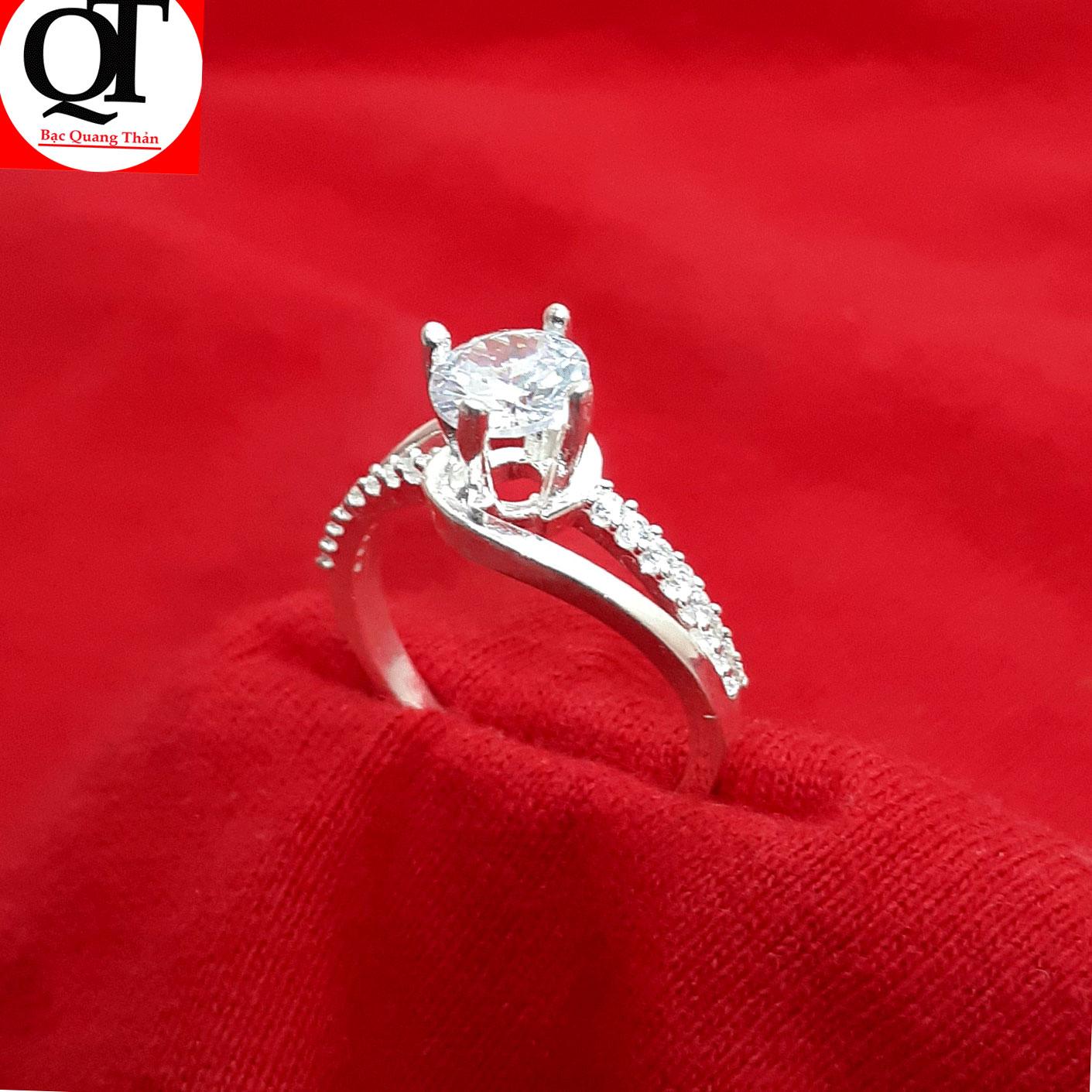 Nhẫn nữ Bạc Quang Thản, nhẫn nữ ổ cao gắn đá nhân tạo size 5,5 ly chất liệu bạc ta không xi mạ phong cách thời trang, phù hợp với mọi lứa tuổi