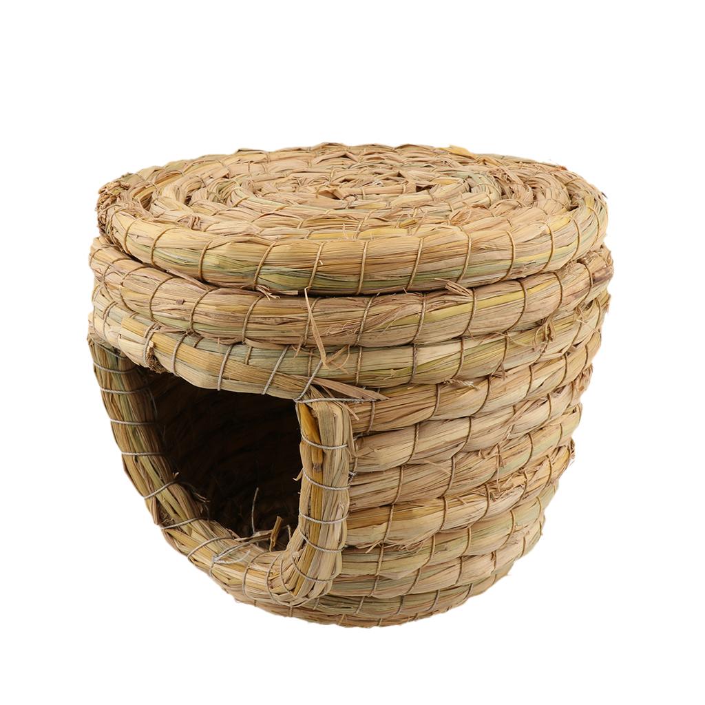Straw Woven Bird Cage Hamster Rat Squirrel Parrot Chinchilla House Bed S