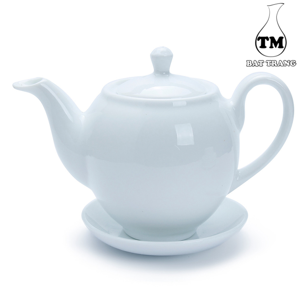 Bộ Ấm Chén Pha Trà dáng Minh Long Men Trắng Xưởng Gốm TM (bộ bình uống trà, bình trà)