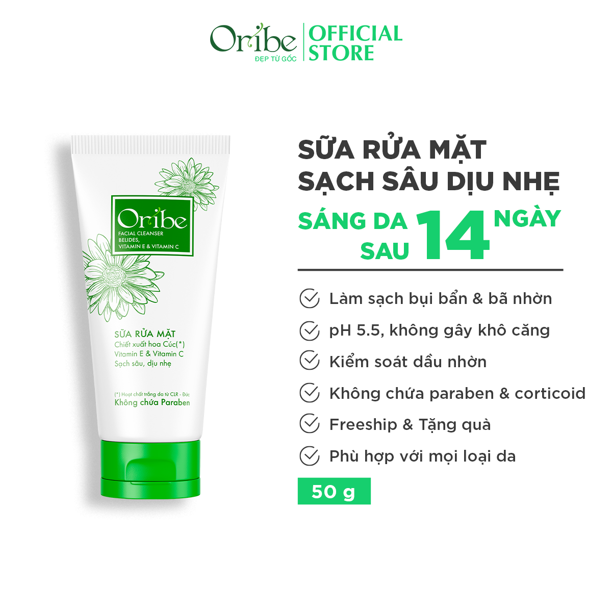 Sữa Rửa Mặt Dưỡng Ẩm, Làm Sạch Sâu Chiết Xuất Hoa Cúc - Oribe Facial Cleanser 50g