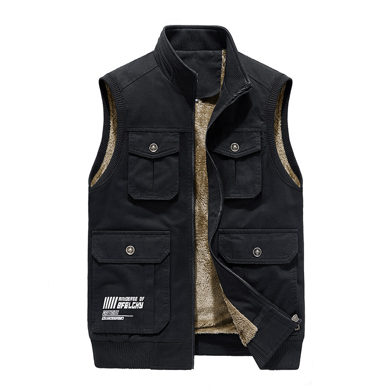 Men's plus cashmere casual vest, stand-up collar cotton plus size vest
