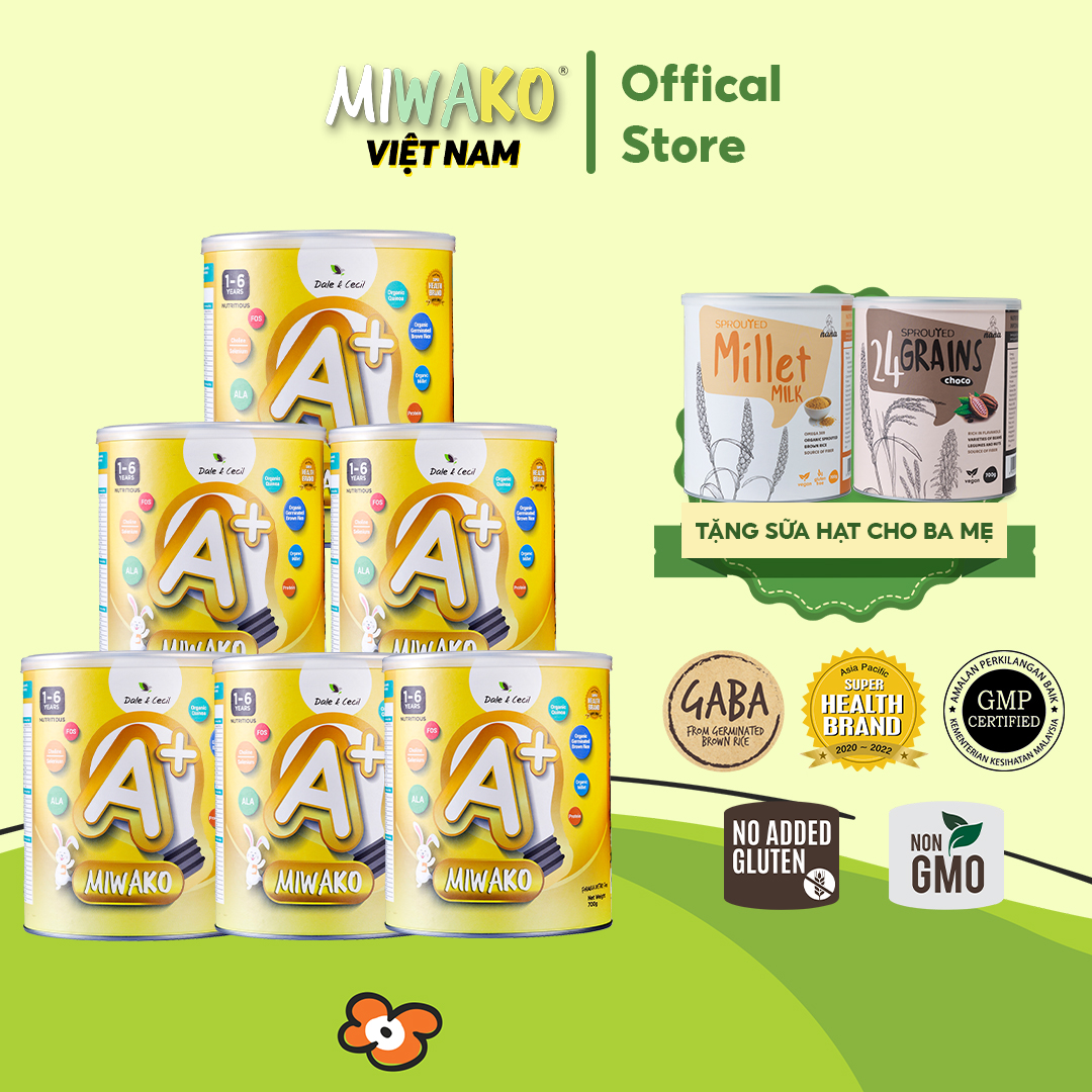 Combo 6 Hộp Miwako A+ Vị Vani Hộp 700g , Sữa Hạt Miwako Hữu Cơ Cho Bé Từ 1 Tuổi Phát Triển Trí Não Chiều Cao Vị Ngọt Thanh - miwako