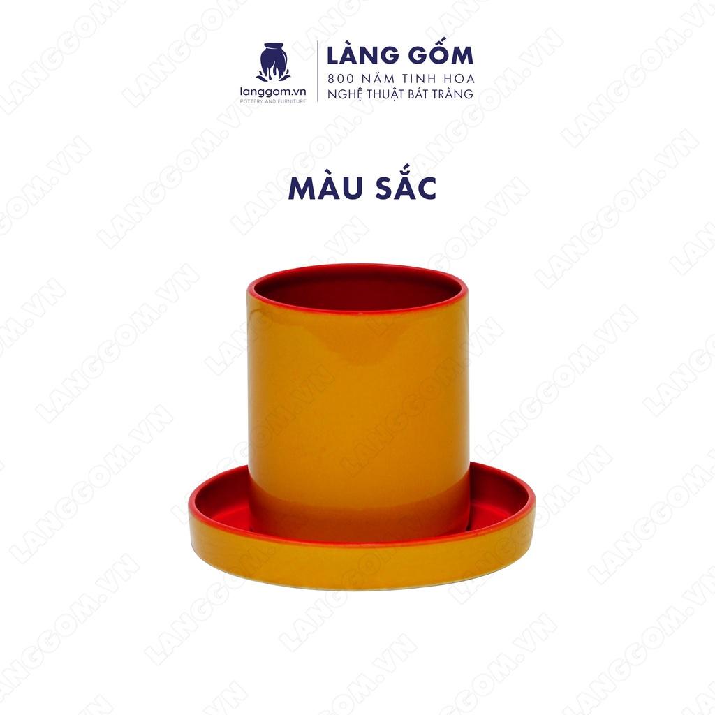 Set Cốc đĩa 2 màu Men mát - Màu Cam - Kích thước: C8.5 x D7.5 cm - Gốm sứ Bát Tràng - langgom.vn