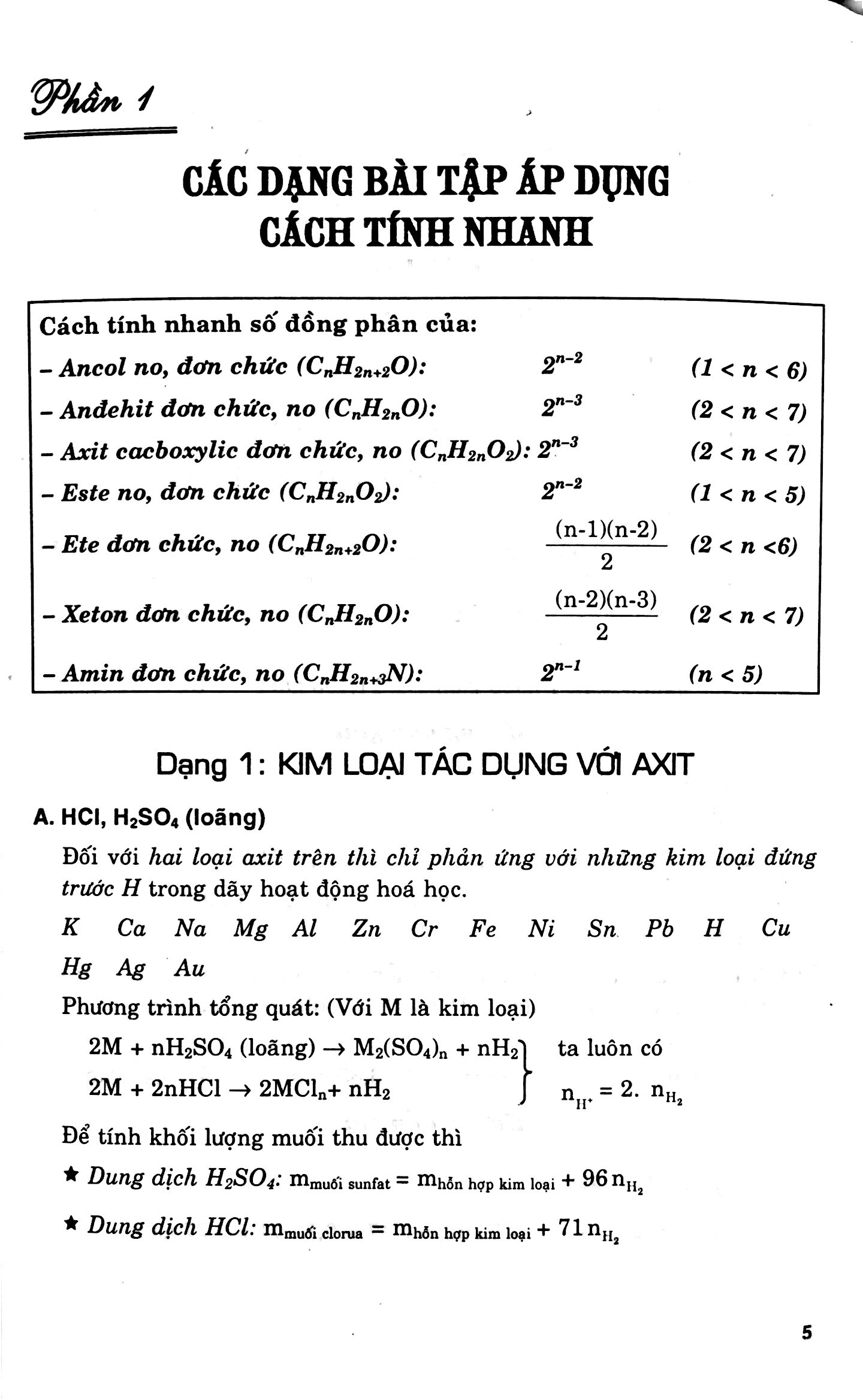 Các Dạng Điển Hình Và Phương Pháp Giải Nhanh Bài Tập Trắc Nghiệm Hóa Học 12