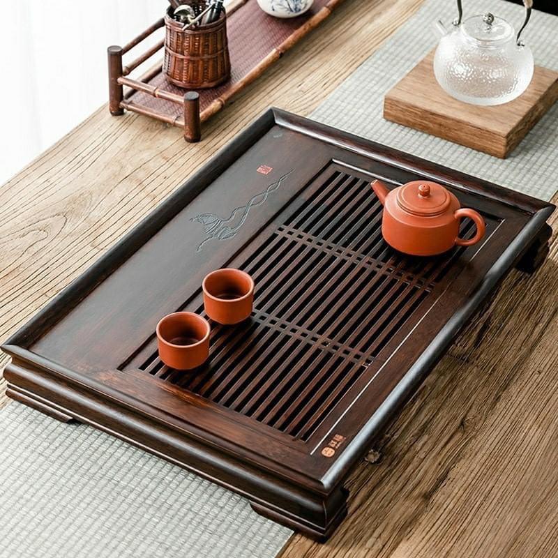 Khay trà trúc kiểu Nhật siêu bền 50x34cm có sẵn gác chén và khay chứa nước thừa