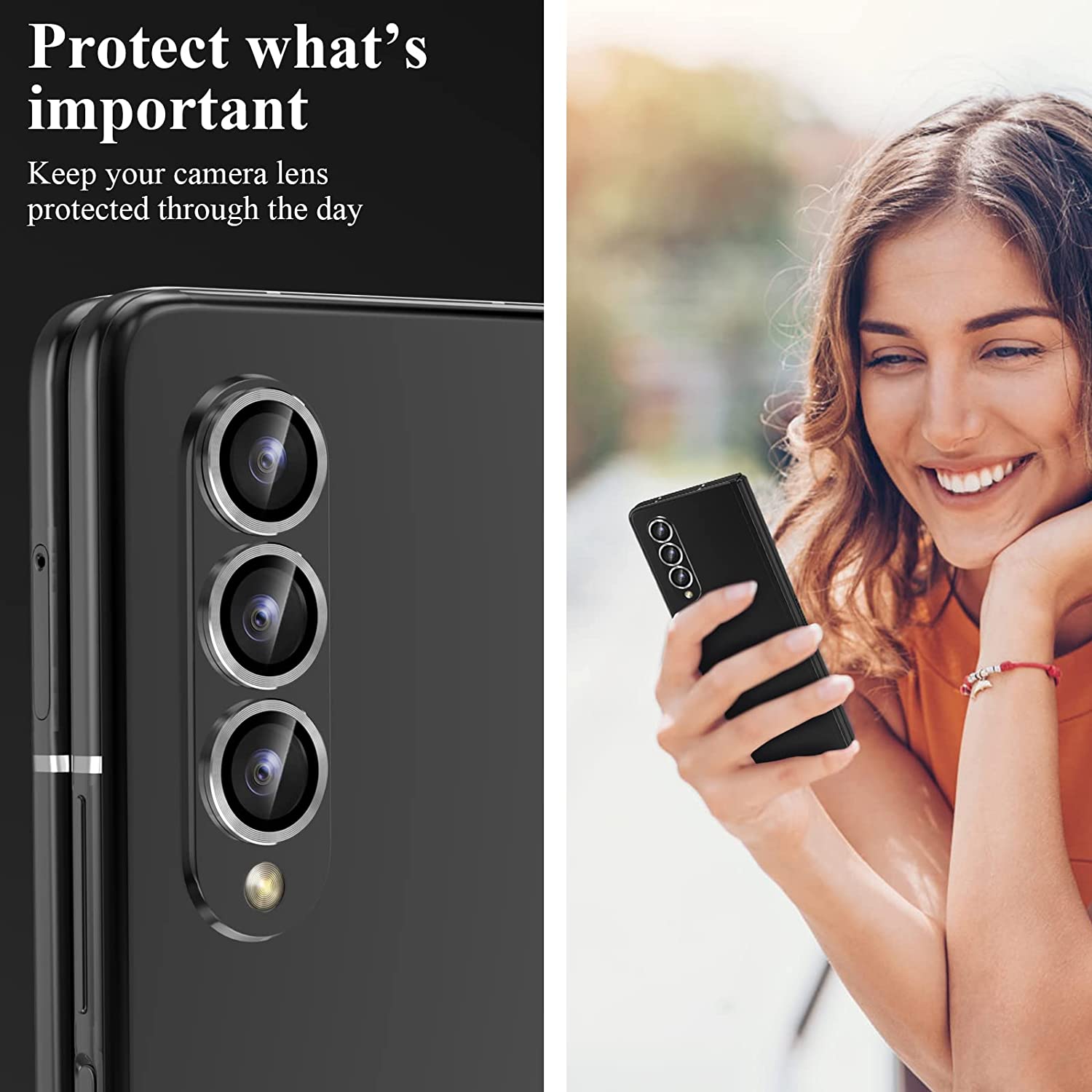 Bộ miếng dán kính cường lực bảo vệ Camera cho Samsung Galaxy Z Fold 4 hiệu HOTCASE Kuzoom Protective Lens mang lại khả năng chụp hình sắc nét full HD (độ cứng 9H, tặng kèm khung tự dán) - hàng nhập khẩu