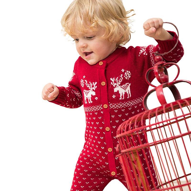 Bé Gái mới Romper Áo Liền Quần Sơ sinh Bé Trai Bé Gái Hươu Đan Romper Áo Liền Quần Đùi Bé Mùa Đông Ấm Playsuit Rompers Trang Phục Giáng Sinh Quần Áo