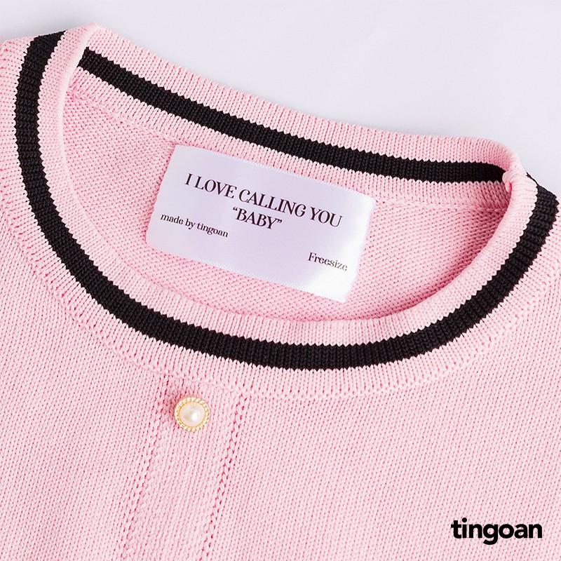 Áo len ngắn tay viền đen chống nhăn hồng tingoan ALISSA TOP/PK