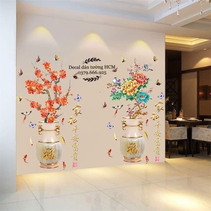 DECAL DÁN TƯỜNG COMBO BÌNH HOA PHONG THỦY