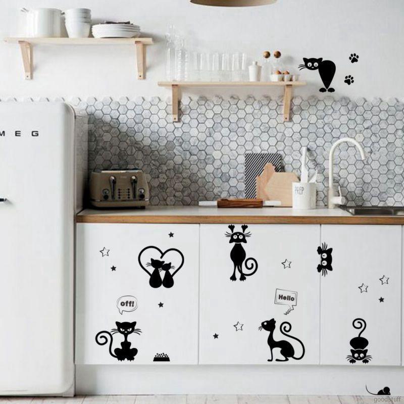 Giấy sticker mèo đen dán tường