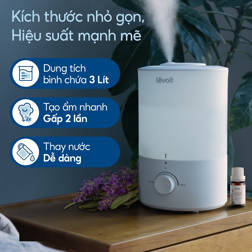 Máy Phun Sương Tạo Ẩm Thông Minh Levoit Dual 150 Ultrasonic | Công Nghệ Phun Siêu Âm 360 | 25h Hoạt Động - Hàng Chính Hãng