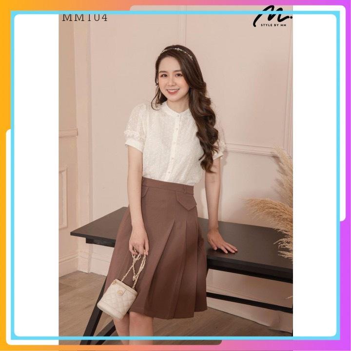 Chân váy xòe midi túi nắp màu đen nâu thời trang Banamo Fashion 5322