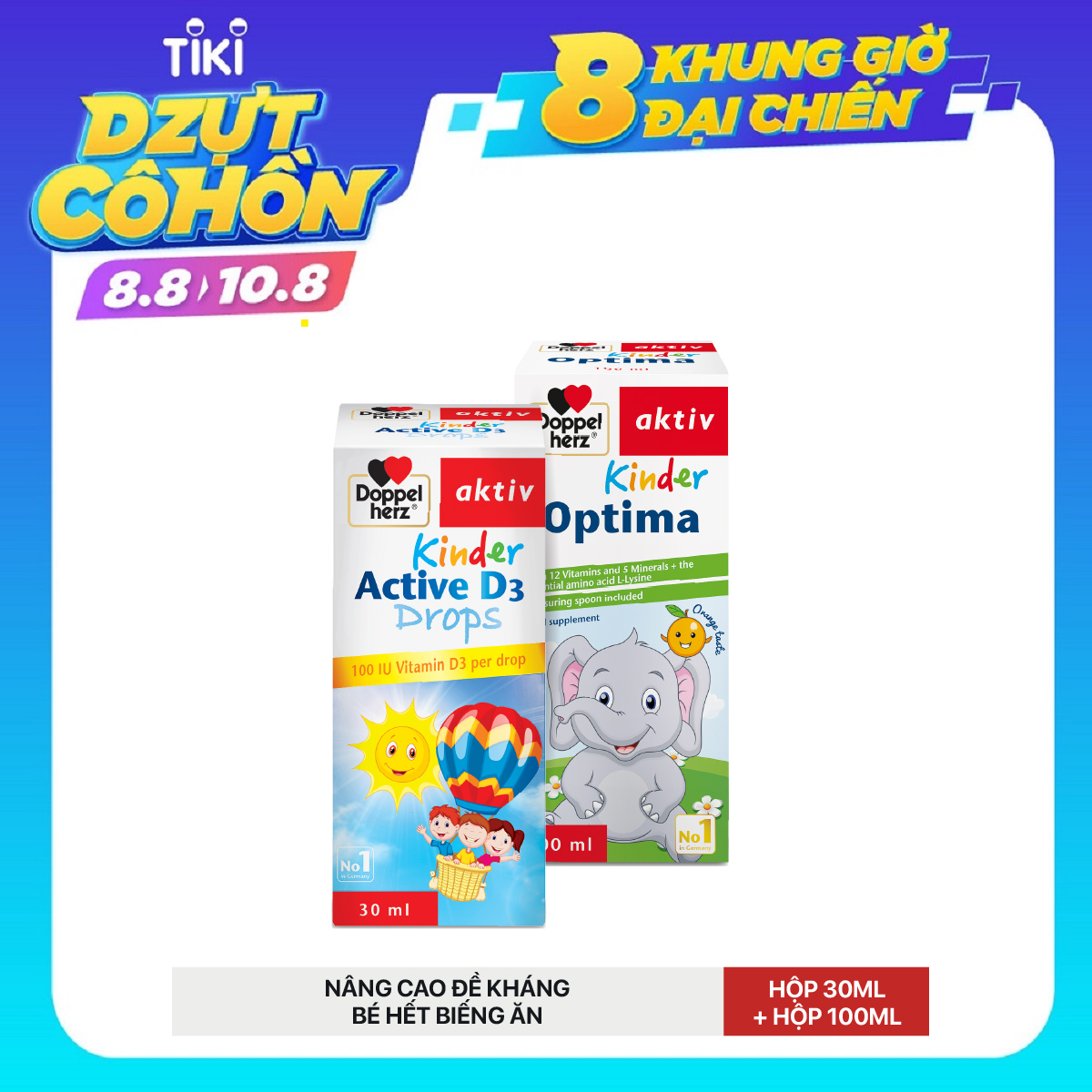 Bộ đôi ăn ngon và bổ sung vitamin D3 tăng đề kháng cho bé Doppelherz Kinder Optima (100ml) + D3 Drops (30ml)