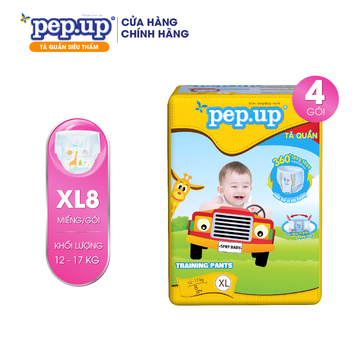Combo 4 Gói Tã Quần Pep.up Vàng - Size XL