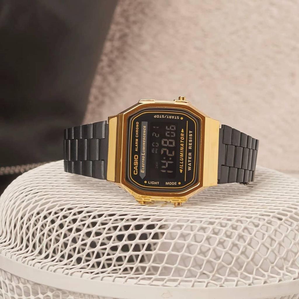 Đồng Hồ Casio Unisex A168WEGB-1BDF Chính Hãng - A168WEGB-1B