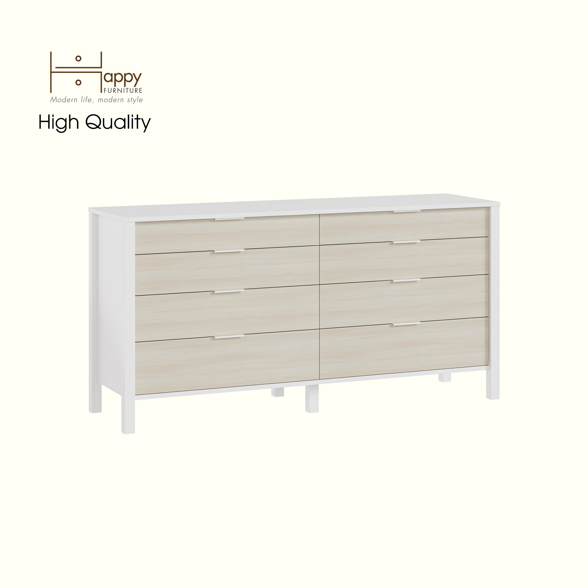 HAPPY FURNITURE , Tủ lưu trữ 8 ngăn kéo - MOKA, THK_249 , 160cm x 45cm x 80cm DxRxC