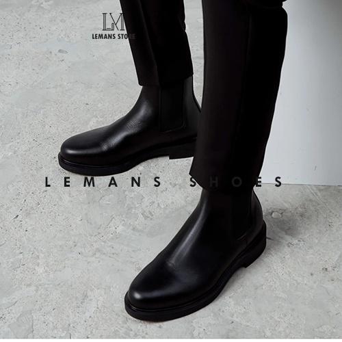 Giày da bò Chelsea Boots Black LEMANS CB66, đế lemans cao 4cm, boot nam chelsea boot nam, bảo hành 24 tháng