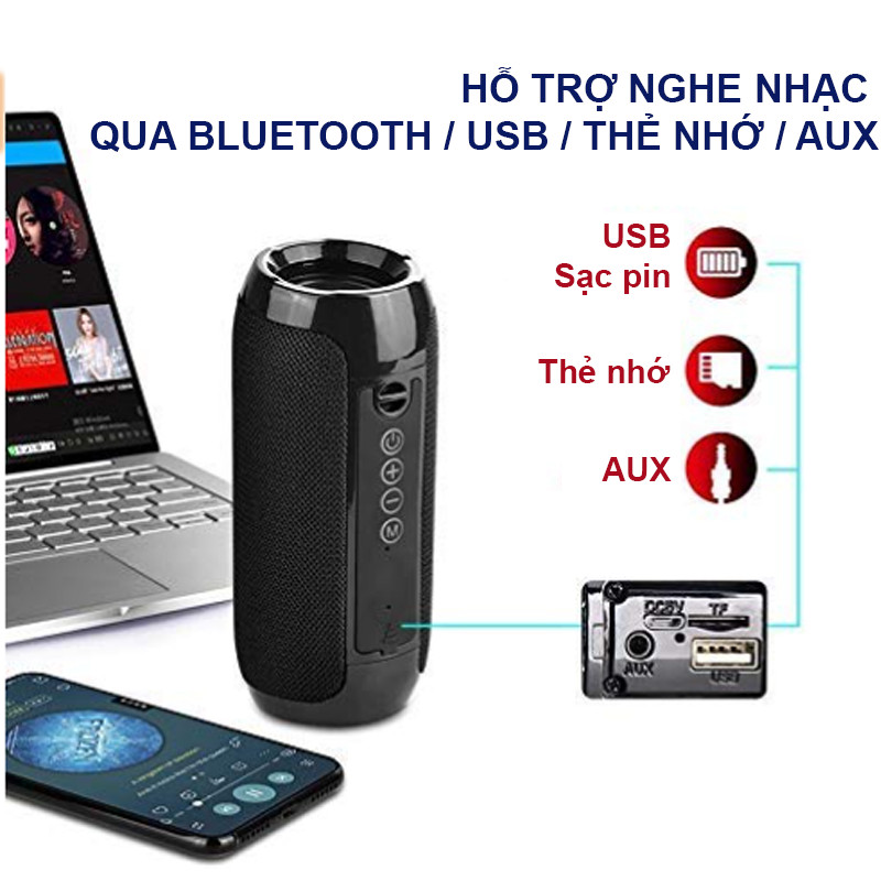 Loa Bluetooth không dây di động PKCB âm thanh nổi, MIC tích hợp, Hỗ trợ cuộc gọi rảnh tay &amp; thẻ TF &amp; AUX trong &amp; FM, Khoảng cách Bluetooth 10m - Hàng Chính Hãng