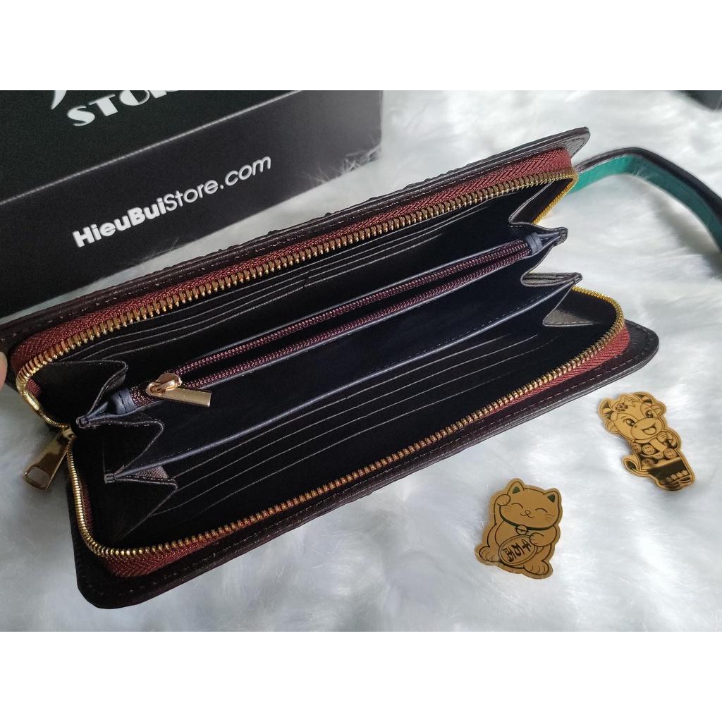 Ví Cầm Tay 1 Khóa Clutch Da Cá Sấu Cao Cấp Màu Xanh