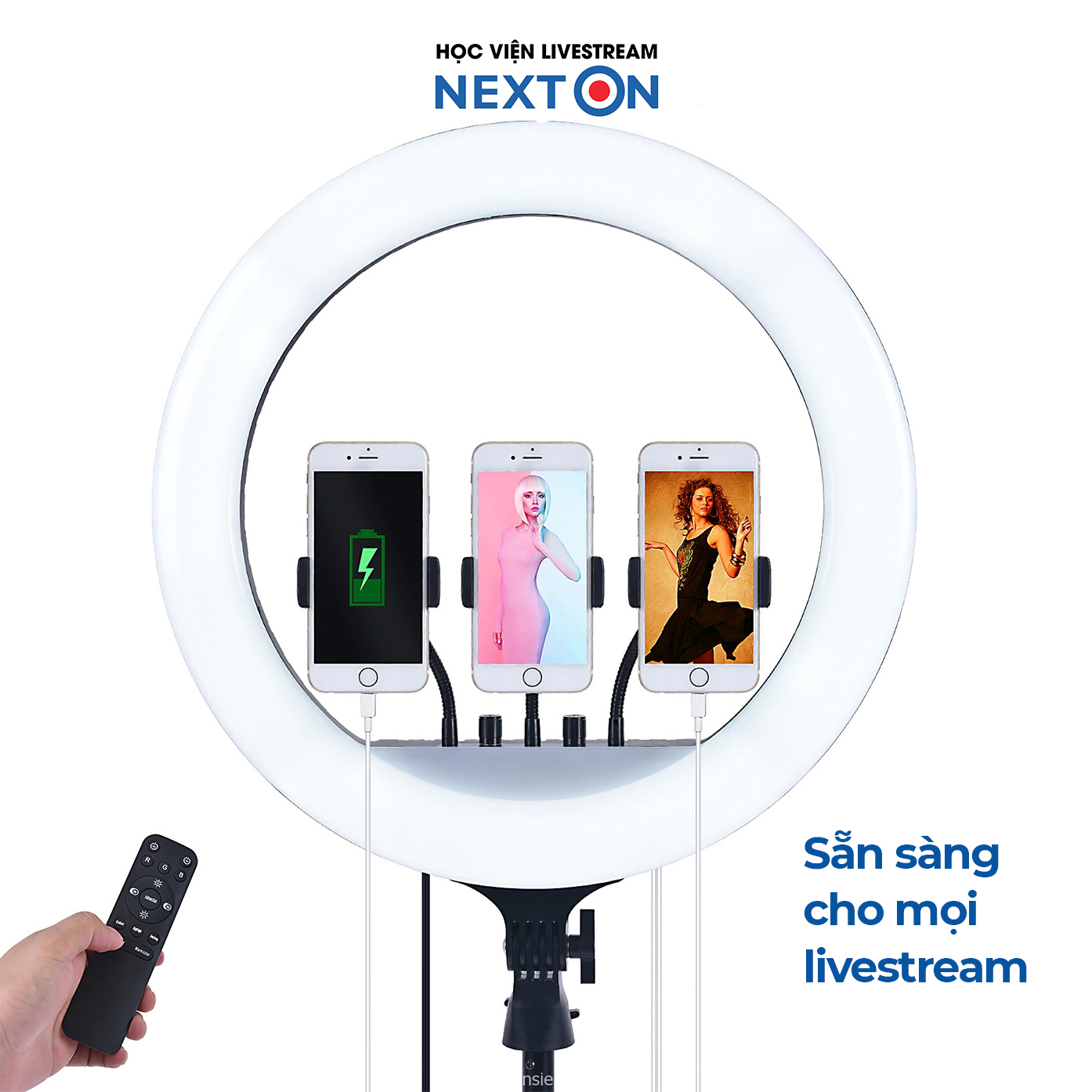 Đèn livestream ring 45cm, Makeup, Quay Phim Vlog Video, Chụp Ảnh SelfieXăm nghệ thuật RL-18 + 3 kẹp điện thoại + Điều khiển từ xa