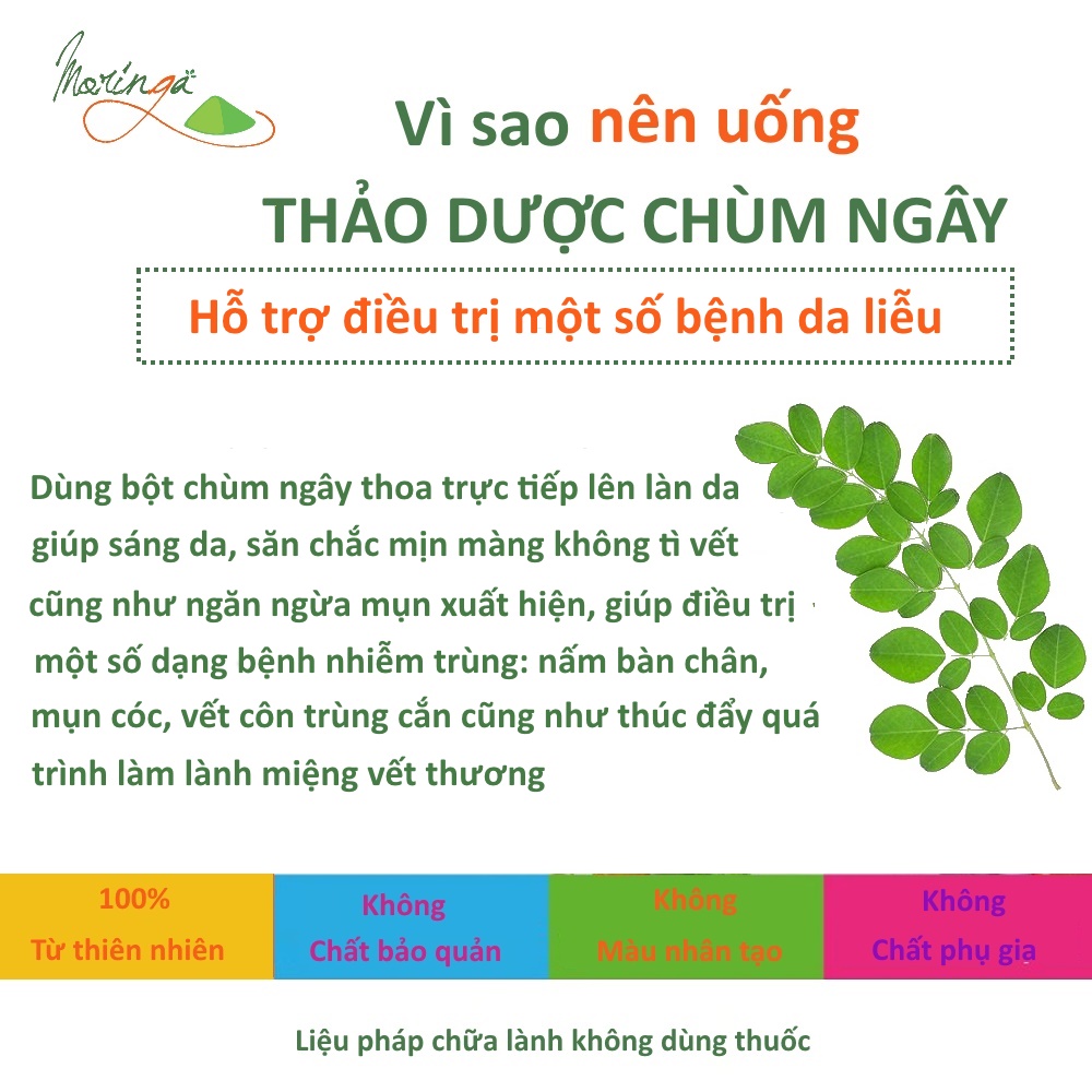 Bột Chùm Ngây Moringa - Thảo dược giúp tăng sức đề kháng, phòng ngừa loãng xương, hỗ trợ điều trị tiểu đường, đau nhức xương khớp, ổn định huyết áp, đẹp da