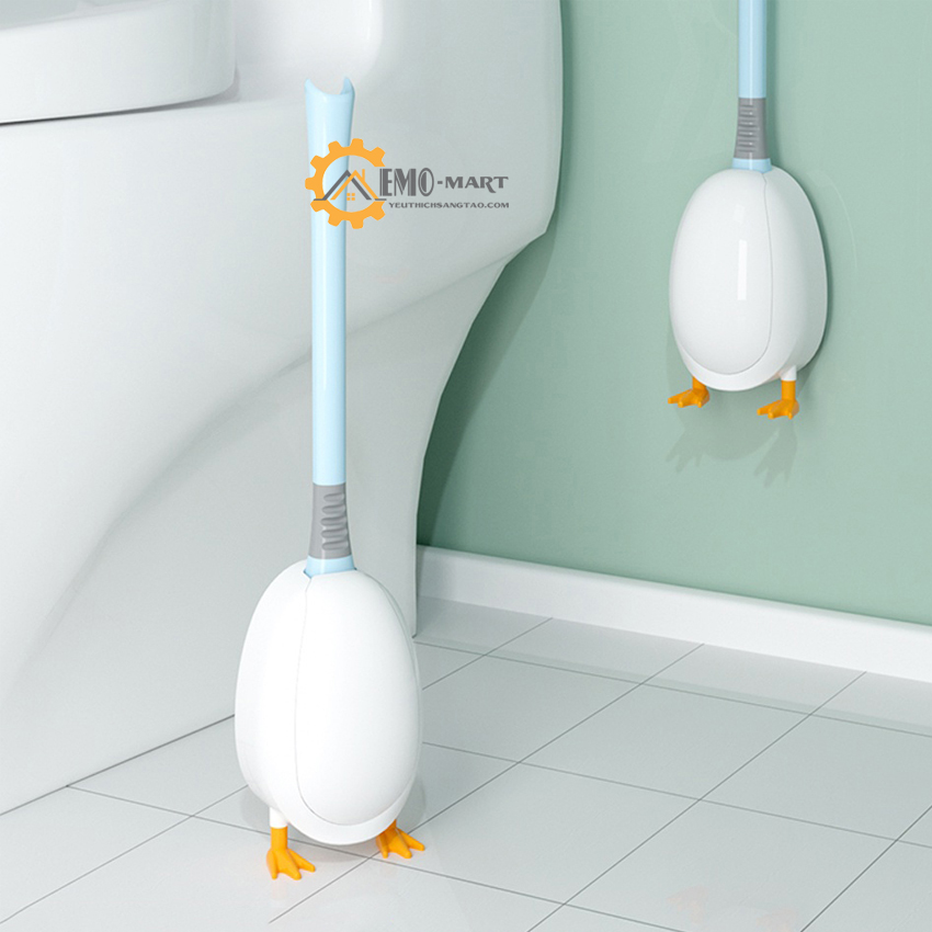 Bộ Bàn Chải Vệ Sinh Toilet Hình Vịt Bằng Silicone Tiện Dụng - Cọ Chà Toilet Silicol Có Hộp Đựng