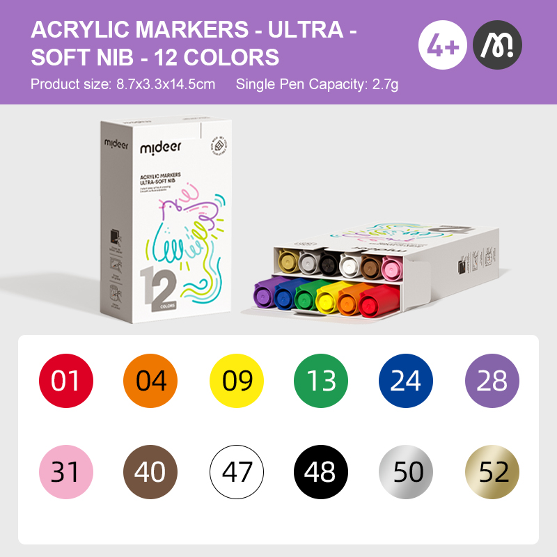 Bút đánh dấu màu dạ nước Mideer Acrylic Markers, Bút nhớ highlight cho bé