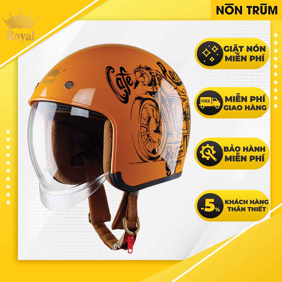 Nón bảo hiểm 3/4 Royal M139 có kính âm V7 bóng