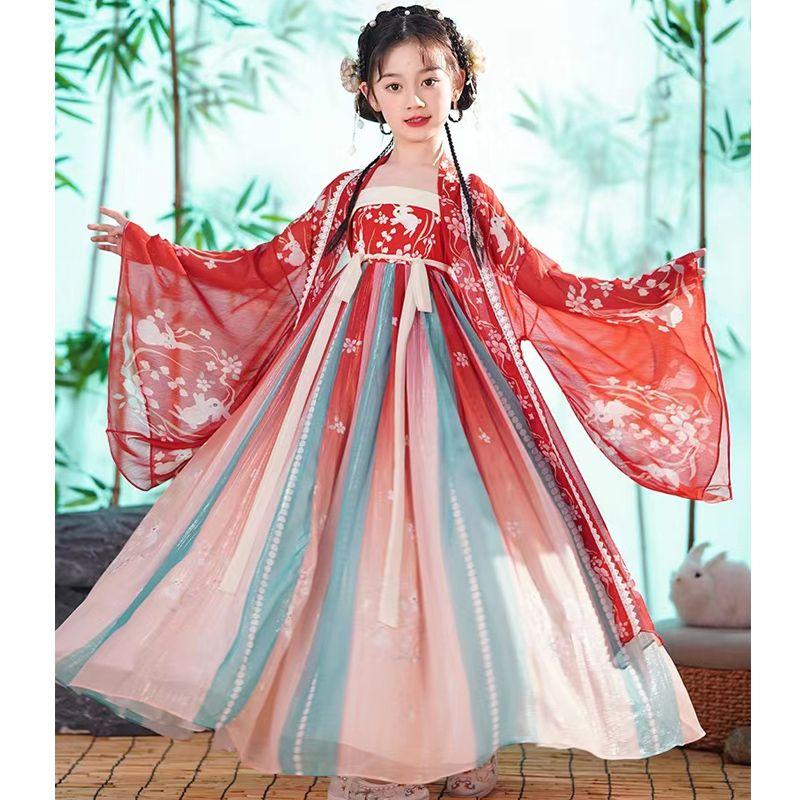 SHUANGYAN Cô gái Hán phục mùa xuân mùa hè Trung Quốc váy ngắn trẻ em Đường trang cô gái siêu tiên cổ trang phục mùa thu