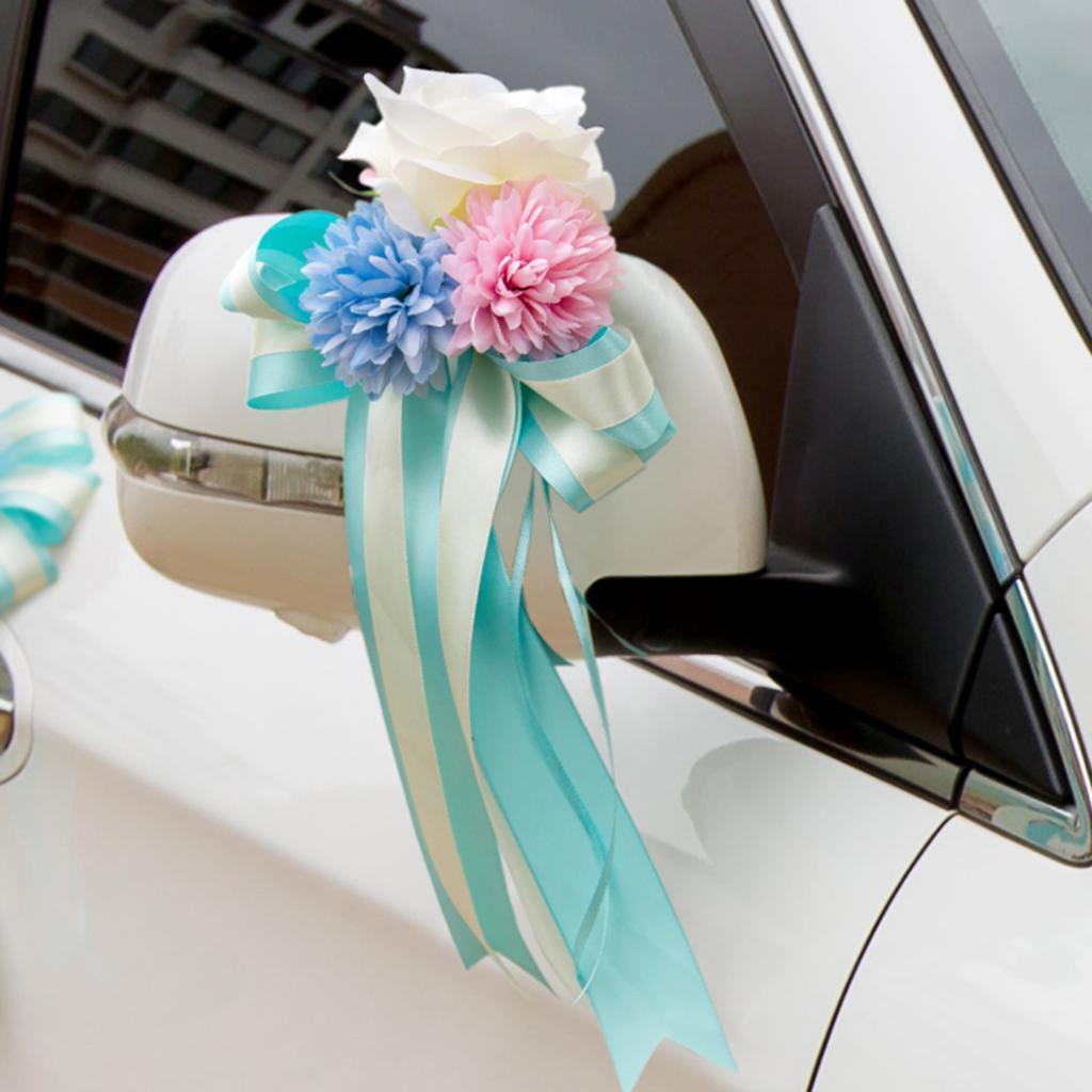 3X Wedding Car Artificial Silk Flower and Ribbon Party Decor Kit Blue and Pink