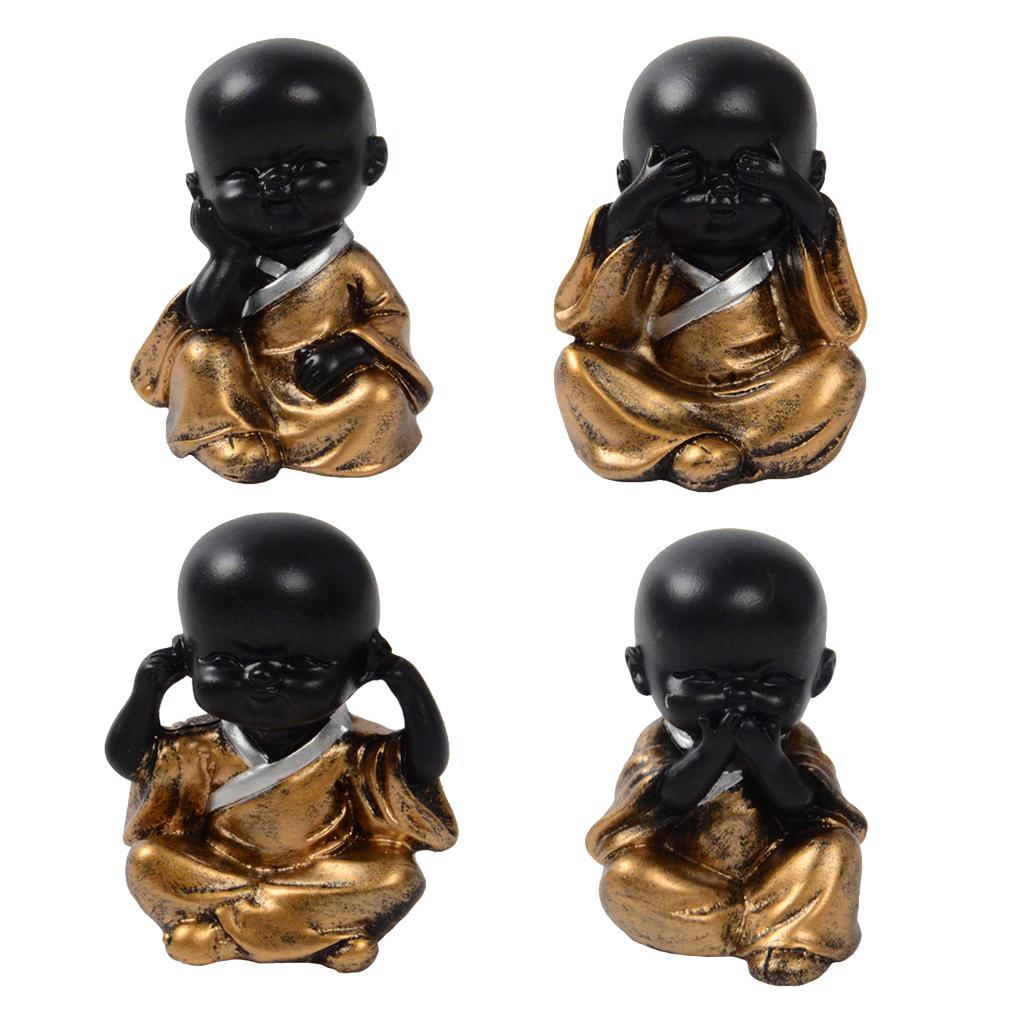3X Resin Small Buddha Statue Monk Figurine Tea pet Ornaments Style01