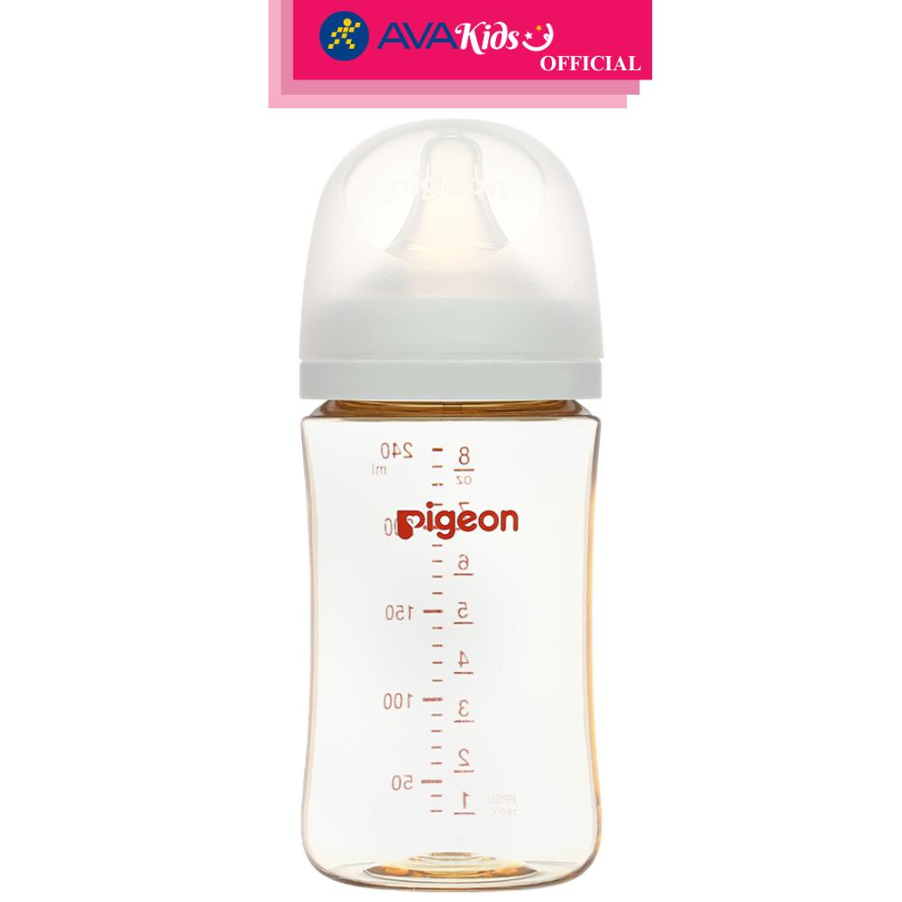 Bình sữa nhựa PPSU Pigeon Softouch Plus WN3 cổ rộng 240 ml (từ 3 tháng) - Hàng Chính Hãng