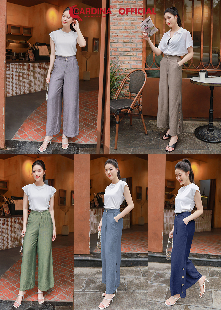 Quần Suông Nữ CARDINA Chất Đũi Bamboo Cao Cấp Cúc Sườn Tinh Tế Che Khuyết Điểm 3QF09