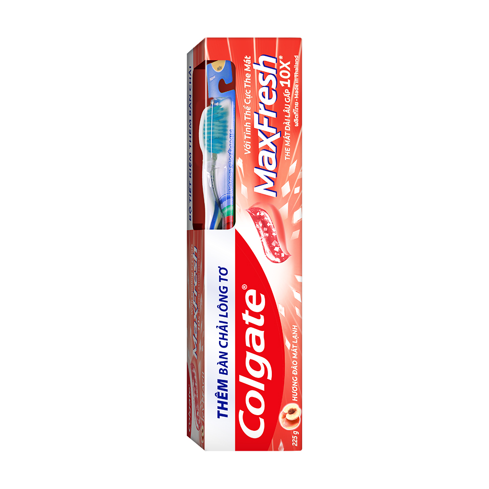 Kem đánh răng Colgate MaxFresh Hương Đào Mát Lạnh 225g tặng kèm bàn chải