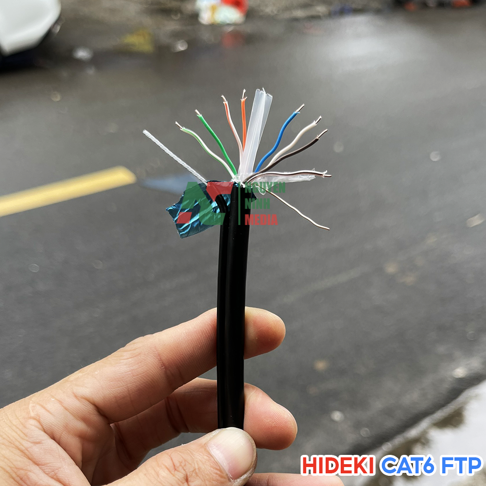 Dây Mạng Ngoài Trời HIDEKI CAT6 FTP 8 Lõi Đồng Nguyên Chất, Bọc Bạc Và Có Sợi Thép Chịu Lực, Vỏ HDPE Siêu Bền - Hàng Chính Hãng