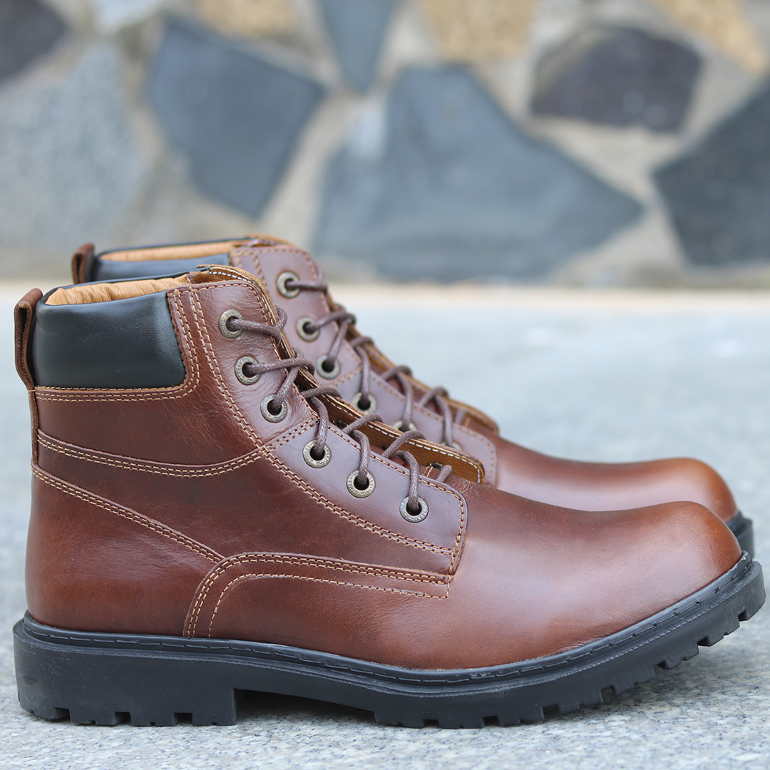 Giày Boots Nam Màu Nâu Cánh Dán, Da Bò Đế Khâu Mã CC625