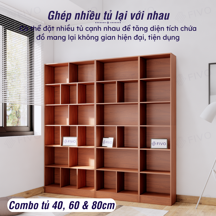 Kệ Để Sách Gỗ MDF FIVO FB70 (40 x 24 x 179cm) Đa Tầng Tiết Kiệm Không Gian (Có Tấm Lưng Phía Sau) - Hàng Chính Hãng