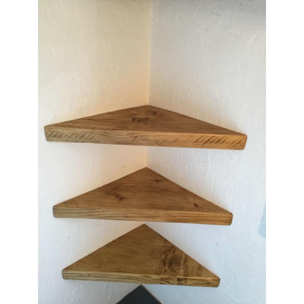 Kệ gỗ tự nhiên treo tường, kệ góc tam giác vuông, kệ để đồ trang trí, decor vintage