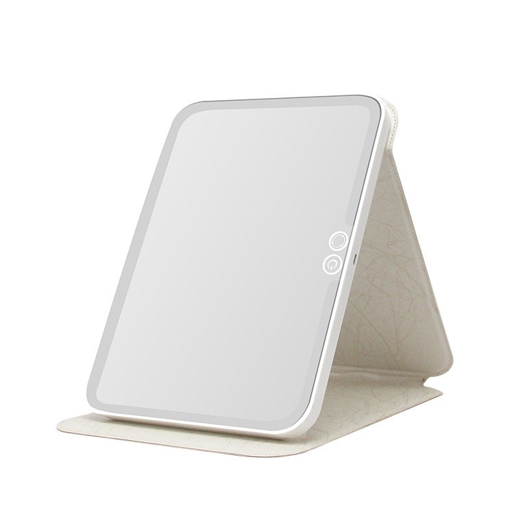 Gương trang điểm gấp gọn có đèn LED, gương cầm tay PU mirror, face, eyelash, brow, gương du lịch di động có pin sạc usb