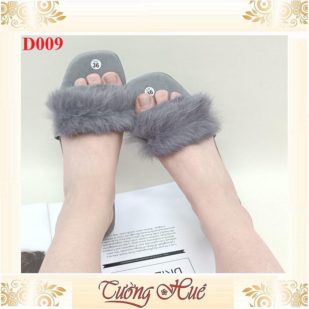 Dép Nữ Đế Bệt Quai Ngang Lông Xù Sang Chảnh - D009