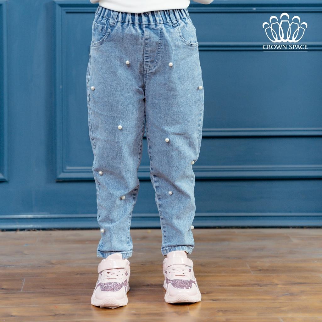 Quần Jeans Bé Gái Crown Space Cao Cấp CKGL372210-Siêu Nhẹ Chống Nhăn, Xanh Pastel Chuẩn Anh Quốc Size 19kg-33kg