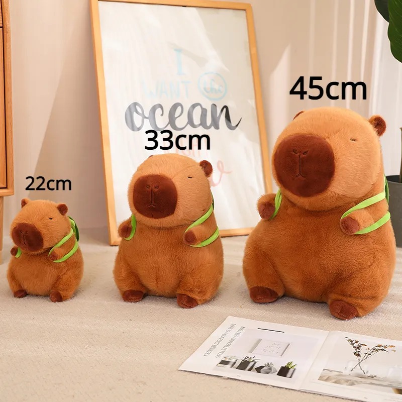 Thú nhồi bông Capybara đeo balo rùa xanh êm mịn dễ thương cao cấp - Size từ 25cm đến 35cm - Quà tặng gấu bông Capybara nhồi bông dễ thương - Gối ôm mềm mịn cho bé