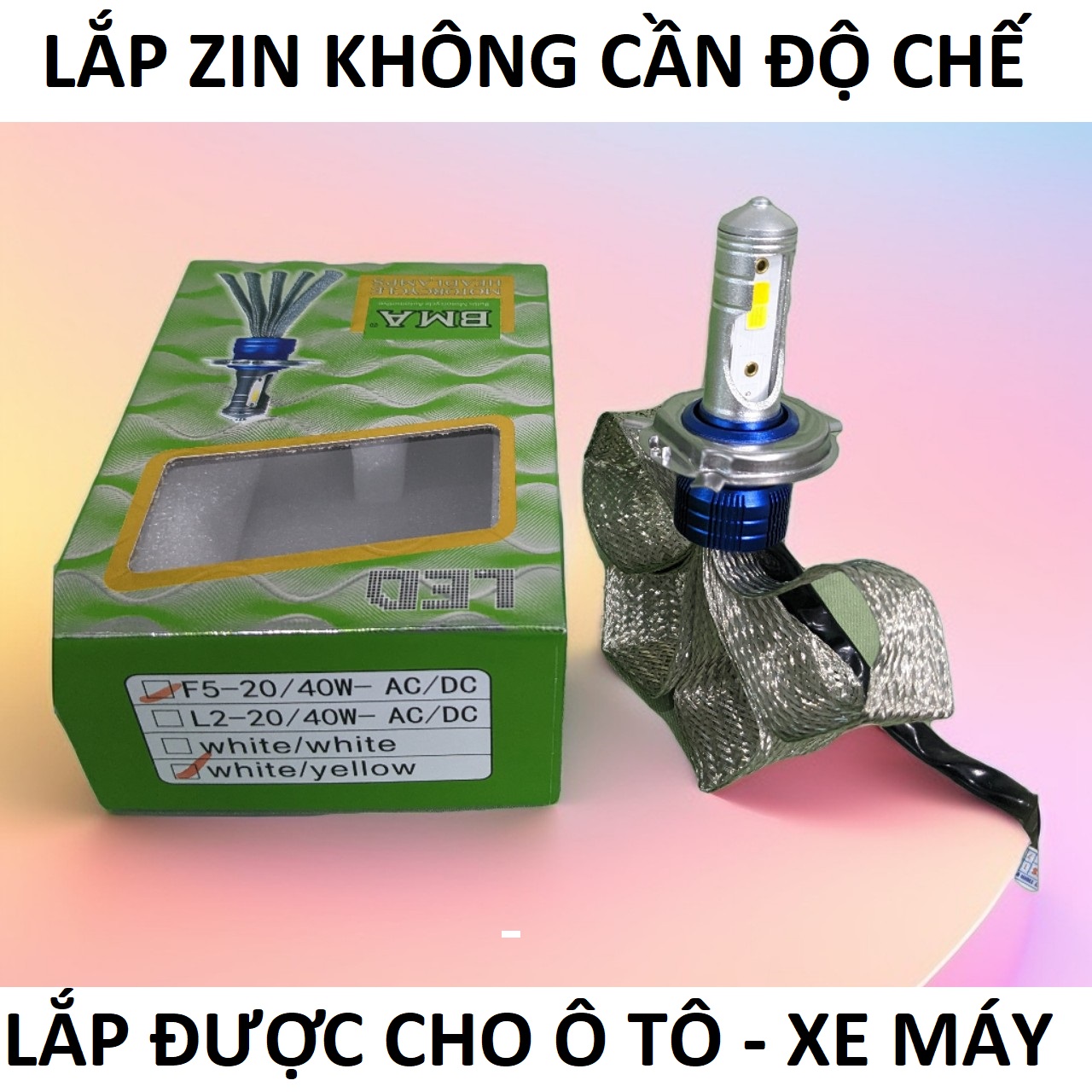 Đèn Pha Ô Tô Xe Máy BMA F5: Siêu Sáng Cos Vàng &amp; Pha Trắng Loại Tốt - Chất Lượng Đến Từ QN LEDLIGHT