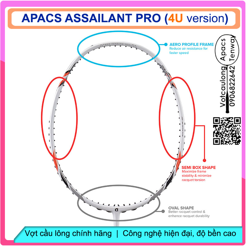 Vợt cầu lông Apacs Assailant Pro 4U – Vợt công nghệ cao, thân đũa chống cản gió, chuyên công cao cấp