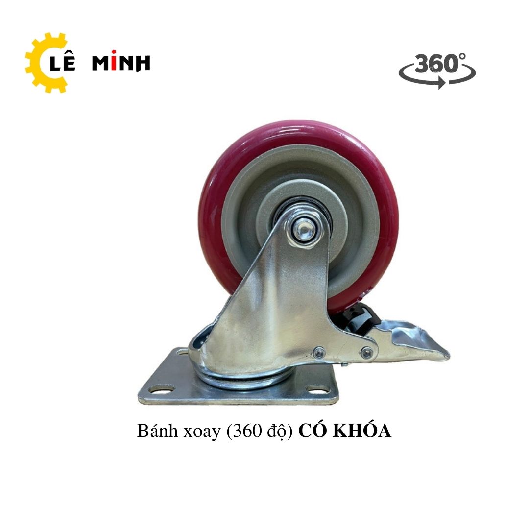 Bánh xe PP Đỏ mận 10cm (Mâm Nhựa) - Tải trọng 70Kg/1 Bánh