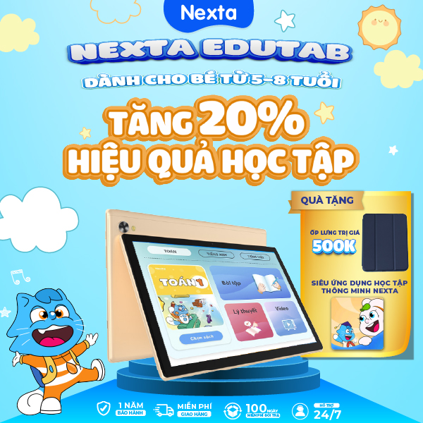 Máy tính bảng học tập thông minh Nexta Edutab Kid cho bé từ 5-8 tuổi - quản lý thời gian cho trẻ - 1 đổi 1 trong vòng 30 ngày, bảo hành 12 tháng
