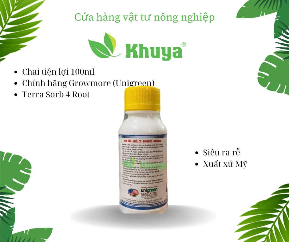 Phân bón lá sinh học Growmore Terra Sorb 4 Root chai 100ml Siêu Ra Rễ