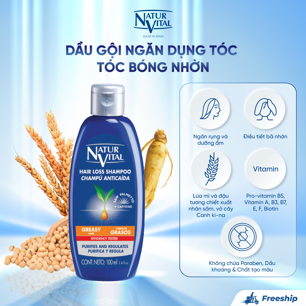 Dầu gội NaturVital Hair Loss Greasy Dành Cho Tóc Bóng Nhờn Chiết Xuất Cây Ngưu Bàng Và Nhân Sâm, Giúp Cung Cấp Độ Ẩm, Ngăn Ngừa Rụng & Tăng Cường Mọc