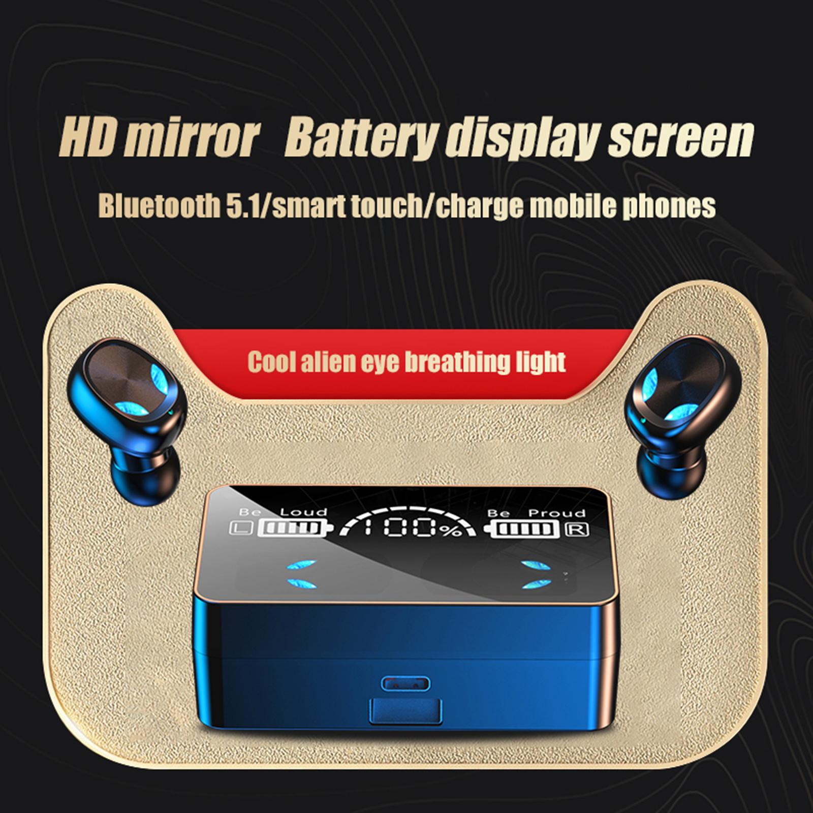 Wireless Bluetooth Earphones Touch Control LED Display for Work black